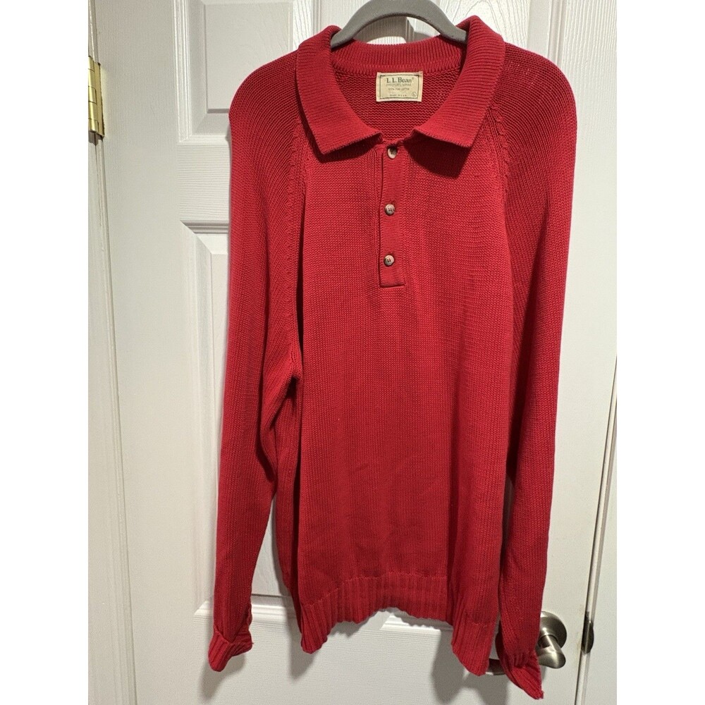 Vintage LL Bean Sweater Women’s Large Red Cotton Button USA